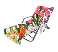 Highdi Telo Mare per Lettino con Tasche, Telo Mare Piscina in Microfibra, Morbida Copertura per Sedia di Sdraio, 3D Fodera per Sedia da Spiaggia in Colori Vari (75x210cm,Fiore d'arancio)