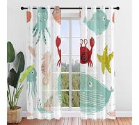 Highdi Tende Trasparenti per Interni con Occhielli, 2 Pezzi Tende Voile con Sfumato Effetto Moderno Tende Semitrasparenti per Camera da Letto, Cucina, Soggiorno (280x160cm,Pesce d'alto mare6)
