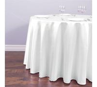 Highdi Tovaglia Rotonda di Raso per Festa, Tovaglia Elegante in Tessuto Satinato Lavabile in lavatrice per Matrimonio Compleanno Feste Banchetto Hotel (180cm,Bianco)