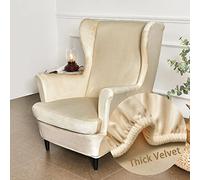 Highdi Velvet Copripoltrona con Orecchie Elasticizzato, Tinta unita 2-Pezzi Copridivano da 1 Posto con Fodera per Cuscino, Lavabile per Strandmon Bar Soggiorno Camera da Letto (Beige)