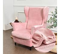 Highdi Velvet Copripoltrona con Orecchie Elasticizzato, Tinta unita 2-Pezzi Copridivano da 1 Posto con Fodera per Cuscino, Lavabile per Strandmon Bar Soggiorno Camera da Letto (Rosa)