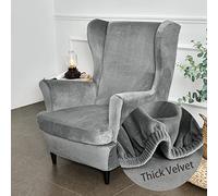 Highdi Velvet Copripoltrona con Orecchie Elasticizzato, Tinta unita 2-Pezzi Copridivano da 1 Posto con Fodera per Cuscino, Lavabile per Strandmon Bar Soggiorno Camera da Letto (Grigio)