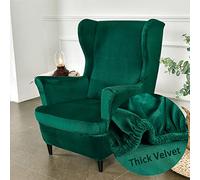 Highdi Velvet Copripoltrona con Orecchie Elasticizzato, Tinta unita 2-Pezzi Copridivano da 1 Posto con Fodera per Cuscino, Lavabile per Strandmon Bar Soggiorno Camera da Letto (verde scuro)