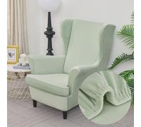 Highdi Velvet Copripoltrona con Orecchie Elasticizzato, Tinta unita 2-Pezzi Copridivano da 1 Posto con Fodera per Cuscino, Lavabile per Strandmon Bar Soggiorno Camera da Letto (verde menta)