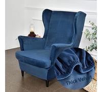 Highdi Velvet Copripoltrona con Orecchie Elasticizzato, Tinta unita 2-Pezzi Copridivano da 1 Posto con Fodera per Cuscino, Lavabile per Strandmon Bar Soggiorno Camera da Letto (blu navy)