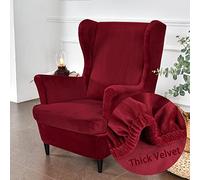 Highdi Velvet Copripoltrona con Orecchie Elasticizzato, Tinta unita 2-Pezzi Copridivano da 1 Posto con Fodera per Cuscino, Lavabile per Strandmon Bar Soggiorno Camera da Letto (Rosso)