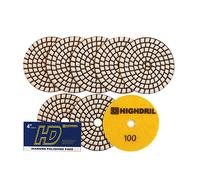 HIGHDRIL Diamante Lucidatura Pad - 8 pezzi #100 Set Tamponi Lucidatura Secco 100MM per Granito Pietra Marmo Pavimento, Kit di Pad di Lucidatura per Trapano Smerigliatrice Lucidatrice