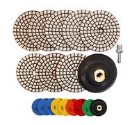 HIGHDRIL Diamante Lucidatura Pad - 8pcs (#50x3/100x2/200/400/800) 100MM con platorelli in gomma+adattatore M14 Granito Pietra Marmo Pavimento Kit Pad Lucidatura per Trapano Smerigliatrice Lucidatrice