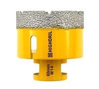 HIGHDRIL Punta per Trapano Diamantata - 60mm con Filettatura M14 Foratura Secco per Piastrelle Porcellana Ceramica Granito Marmo Muratura Mattoni per Smerigliatrici Angolari