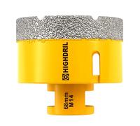 HIGHDRIL Punta per Trapano Diamantata - 68mm con Filettatura M14 Foratura Secco per Piastrelle Porcellana Ceramica Granito Marmo Muratura Mattoni per Smerigliatrici Angolari