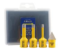 HIGHDRIL Set di 4 punte diamantate (6/8/10 mm + 20 mm) per sega a tazza diamantata per ceramica, porcellana, piastrelle, granito, marmo, mattoni, dekton, con filettatura M14