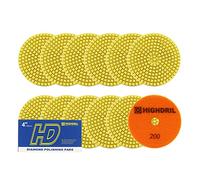 HIGHDRIL Tamponi Diamantati 100mm per Lucidatura a Umido 12 Pezzi, Disco Lucidatura Grana 200 per Granito, Marmo, Quarzo, Pietra Artificiale per Smerigliatrice