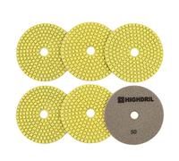 HIGHDRIL Tamponi Diamantati 100mm per Lucidatura a Umido 6 Pezzi, Disco Lucidatura Grana 50 per Granito, Marmo, Quarzo, Pietra Artificiale per Smerigliatrice