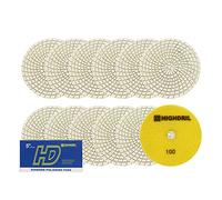 HIGHDRIL Tamponi Diamantati 125mm per Lucidatura a Umido 12 Pezzi, Disco Lucidatura Grana 100 per Granito, Marmo, Quarzo, Pietra Artificiale per Smerigliatrice