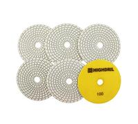 HIGHDRIL Tamponi Diamantati 125mm per Lucidatura a Umido 6 Pezzi, Disco Lucidatura Grana 100 per Granito, Marmo, Quarzo, Pietra Artificiale per Smerigliatrice