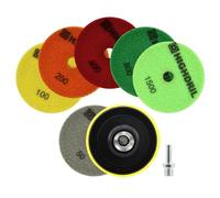 HIGHDRIL Tamponi Lucidatura Diamantati Set - 6 Pezzi 100mm Grana #50/100/200/400/800/1500 + M14 Supporto in Plastica + Adattatore Umidi Dischi per Lucidare Marmo Granito Quarzo