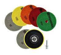 HIGHDRIL Tamponi Lucidatura Diamantati Set - 6 Pezzi 100mm Grana #50x2/100/200/400/800 + M14 Supporto in Plastica + Adattatore Umidi Dischi per Lucidare Marmo Granito Quarzo