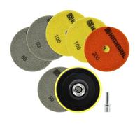 HIGHDRIL Tamponi Lucidatura Diamantati Set - 6 Pezzi 100mm Grana #50x3/100x2/200 + M14 Supporto in Plastica + Adattatore Umidi Dischi per Lucidare Marmo Granito Quarzo