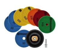 HIGHDRIL Tamponi Lucidatura Diamantati Set - 8 Pezzi 100mm Grana #50x3/100x2/200/400/800 Secco Dischi + M14 Supporto in Gomma + Adattatore per Lucidare Marmo Granito Quarzo