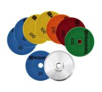 HIGHDRIL Tamponi Lucidatura Diamantati Set - 8 Pezzi 100mm Grana #50x3/100x2/200/400/800 Secco Dischi + M14 Supporto in Alluminio per Lucidare Marmo Granito Quarzo