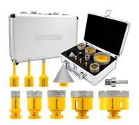 HIGHDRIL Trapano Diamantato Kit 10pezzi (6/6/8/20/35/40/50/68mm Punte per Trapano+50mm Trapano per Smussare+Adattatore) Seghe a Tazza per Piastrelle Ceramica Marmo Granito