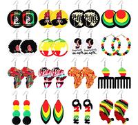Highergo 16 paia di orecchini africani da donna Juneteenth, rotondi dipinti in legno africano, stile etnico, nero, accessori da donna, zinco, senza pietre preziose