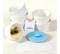 Highkit Set di 6 Pirottini in Porcellana da 200 ml, 9 cm | Piatti da Soufflé in Ceramica , Resistenti al Forno ,per Torte , Budini Gelati e Salse Adatti per Friggitrice ad Aria Bianchi