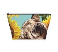 Highl E Mucca Con I Girasoli, Borsa da toilette Borsa per trucco Borsa per cosmetici Borsa da toilette da viaggio portatile