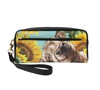 Highl E Mucca Con I Girasoli, Borsa per il trucco Borsa per cosmetici Borsa da viaggio portatile da toilette Astuccio in pelle per donne e ragazze