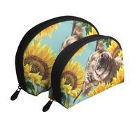 Highl E Mucca Con I Girasoli, Borsa per trucco a conchiglia Portamonete da donna Borsa da toilette piccola Borsa per cosmetici 2 pezzi