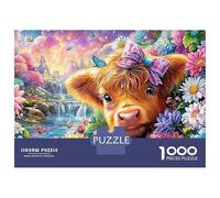 Highland Calf with Plaid Bow in Flowers Puzzle Da 1000 Pezzi Cute Highland Cow Sfida Di Ingegno Per Tutte Le Età 70x50cm/1000pcs