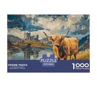 Highland Cattle 1000 Pieces Jigsaw Puzzles For Adults Family Challenge Toys Stress Relieving Entertainment Cultivate The Spirit of Teamwork for Family Decorations 38x26cm/1000pcs