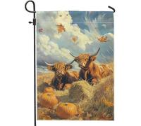 Highland Cattle, bandiera da giardino a forma di zucca, decorazione per la fattoria autunnale, bandiera decorativa a doppia faccia, decorazione per esterni per l'autunno e il Ringraziamento, 30,5 x