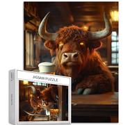 Highland Cattle Bere in un bar Puzzle da 1000 pezzi per adulti Taverna medievale arte puzzle impegnativo giochi di attività familiari colorato fai da te puzzle per la decorazione della casa regali 50