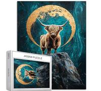 Highland Cattle on Rocks - Puzzle da 1000 pezzi per adulti Fantasy Deco Art puzzle impegnativo per giochi di attività familiari colorati fai da te per la decorazione della casa regali 50 x 68 cm
