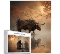 Highland Cattle Reflection - Puzzle da 1000 pezzi per adulti Halloween Fantasy Scene Art Puzzle colorato fai da te per la decorazione della casa regali puzzle per famiglia perfetto per serate di gioco