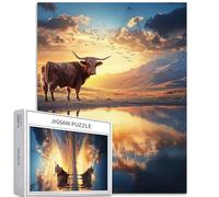 Highland Cattle Walking on The Lake Puzzle da 1000 pezzi per adulti Riflessione del lago Puzzle colorato fai da te per la decorazione della casa Regali Puzzle Famiglia Perfetto per le serate di gioco