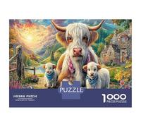 Highland Cow 1000 Pezzi Gioco Cerebrale in Cartone Robusto Per Mantenere La Mente Agile Bue delle Highland con i cuccioli concepito Come Attività Di Svago E Regalo Per Donne O Uomini 52x38cm