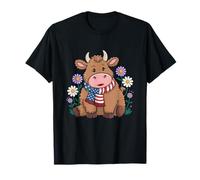 Highland Cow 4th of July Fireworks Patriotic Animal Design Maglietta
