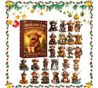 Highland Cow Advent Calendar 2025, 24-Day Christmas Countdown Calendar with 24 Cute Highland Cow Hanging Ornaments, Handmade Xmas Decoration for Highland Cattle Lovers