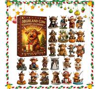 Highland Cow Advent Calendar 2025, 24 Days Christmas Countdown Calendar with 24 Unique Highland Cow Ornaments, Cute Cattle Decorations for Xmas Tree Door Wall & Home Décor