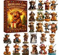 Highland Cow Advent Calendar 2025-24 Days Highland Cow Advent Calendar, Christmas Countdown with 24 Kawaii Cattle Flat for Decor Gift (1set)