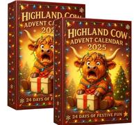 Highland Cow Advent Calendar 2025-24 Days Highland Cow Advent Calendar, Kids Christmas Countdown with 24 Kawaii Cattle Flat Tree Ornaments, Cute Farmhouse Holiday Decor Gift (2Pcs)
