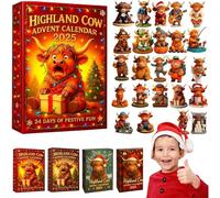 Highland Cow Advent Calendar 2025, Christmas Highland Cow Advent Calendar 2025, 24 Day Christmas Countdown with 24 Different Mini Highlands Cows Ornaments, Perfect Holiday for Cows Lovers (B)