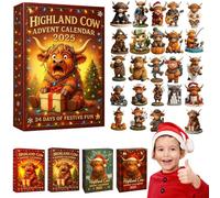 Highland Cow Advent Calendar 2025, Christmas Highland Cow Advent Calendar 2025, 24 Day Christmas Countdown with 24 Different Mini Highlands Cows Ornaments, Perfect Holiday for Cows Lovers (A)