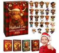 Highland Cow Advent Calendar 2025, Christmas Highland Cow Advent Calendar 2025, 24 Day Christmas Countdown with 24 Different Mini Highlands Cows Ornaments, Perfect Holiday for Cows Lovers (D)