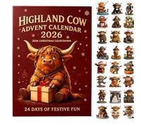 Highland Cow Advent Calendar 2026, 24 Days Christmas Countdown Gift (Color A)