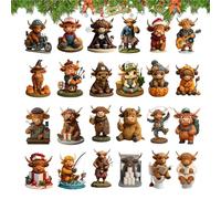 Highland Cow Advent Calendars | 24 Different Mini Highlandd Cows Ornaments | Figures Pendants Countdown Calendar | Decorative Design for Home, Living Room, Bookshelf, Display, Counter, Door