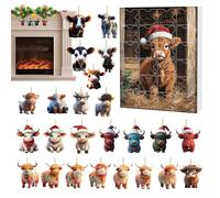 Highland Cow Avvent Calendars 2026 | Calendario conto alla rovescia Christmas 24 giorni Highland | Calendari gli avvocati vacanze con 24 mucche finali | Conto alla rovescia decorativa albero Natale