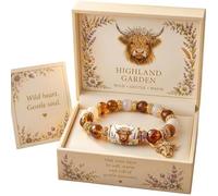 Highland Cow, braccialetto da donna con perline a tema mucca delle Highland | Highland Garden - Set regalo di gioielli motivazionali e mucca con ciondolo, confezione regalo premurosa inclusa